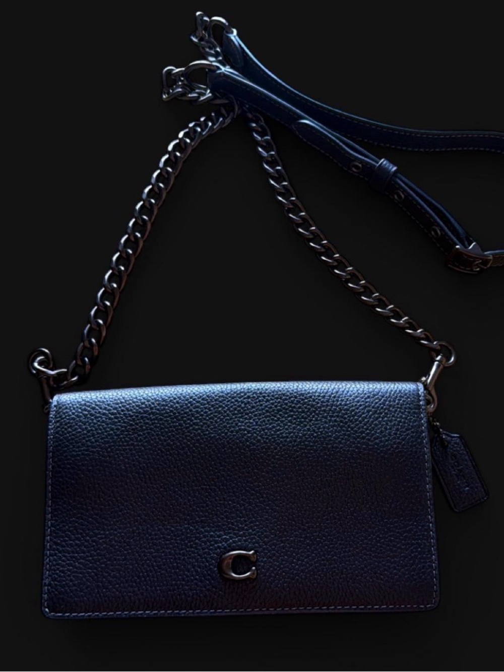 Coach Black Pebbled Leather Crossbody with Chain Strap-Mila Bag